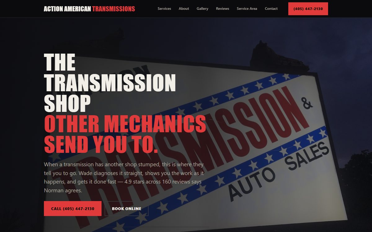 Action American Transmissions website by Web405